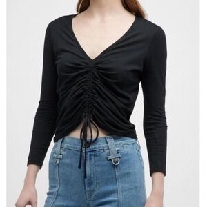VERONICA BEARD Women's MEDIUM Black Long Sleeve Kerr Ruched Front Tee Blouse
